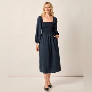 Johnnie-O Dress Women's XL Navy Selena Mini Dots Square Neck Balloon Sleeve